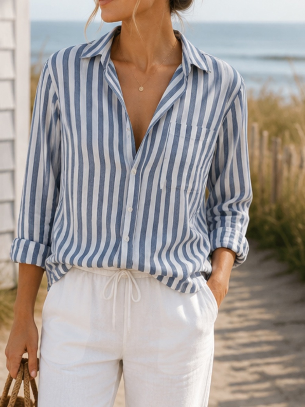 Frank & Eileen x Grayson The Hero Stripe Cotton Button Down Shirt Blue White M - Picture 1 of 6